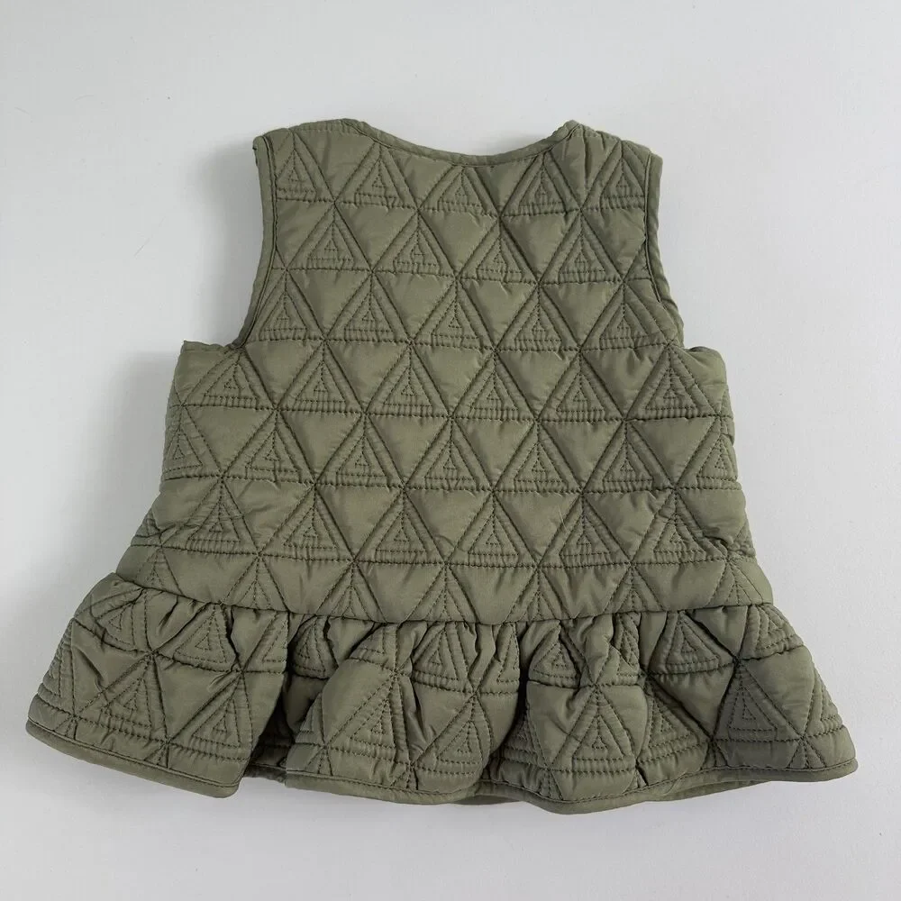 Max Studio Kids Green Geometric Quilted Vest Girls Size 18 Months